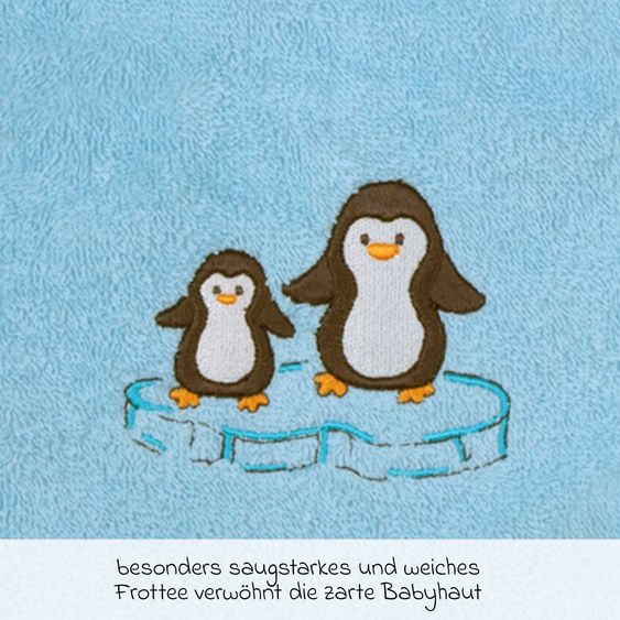 Wörner Waschhandschuh - Stickerei Pinguine - Eisblau