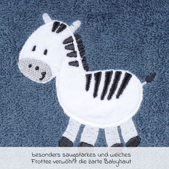 Wörner Waschhandschuh - Stickerei Zebra - Dunkelblau