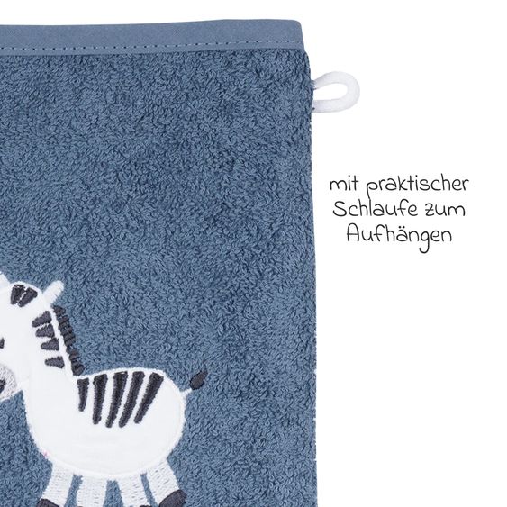Wörner Waschhandschuh - Stickerei Zebra - Dunkelblau