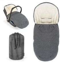 2in1 universal fleece footmuff seat cover and footmuff with hood for baby car seat, baby bath and buggy, incl. bag - Grey