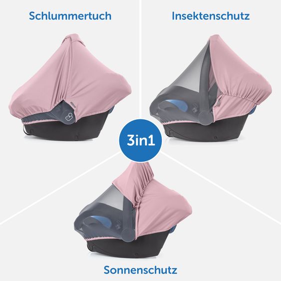 Zamboo 3in1 Verdeck für Babyschale Sonnenschutz, Insektenschutz und Schlummer-Cover - Beere