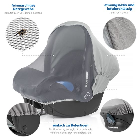 Zamboo 3in1 canopy for baby car seat sunshade, insect screen and slumber cover - gray