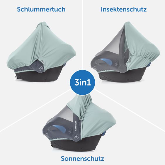 Zamboo 3in1 Verdeck für Babyschale Sonnenschutz, Insektenschutz und Schlummer-Cover - Mint