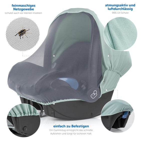 Zamboo 3in1 Verdeck für Babyschale Sonnenschutz, Insektenschutz und Schlummer-Cover - Mint