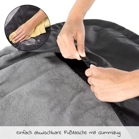 Zamboo 4-tlg. Winter-Set für Kinderwagen mit Thermo Fußsack, Fleece-Beindecke, Handmuff & Reflektoren - Schwarz Grau