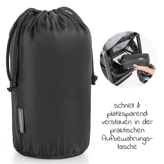 Zamboo 4-tlg. Winter-Set für Kinderwagen mit Thermo Fußsack, Fleece-Beindecke, Handmuff & Reflektoren - Schwarz Grau