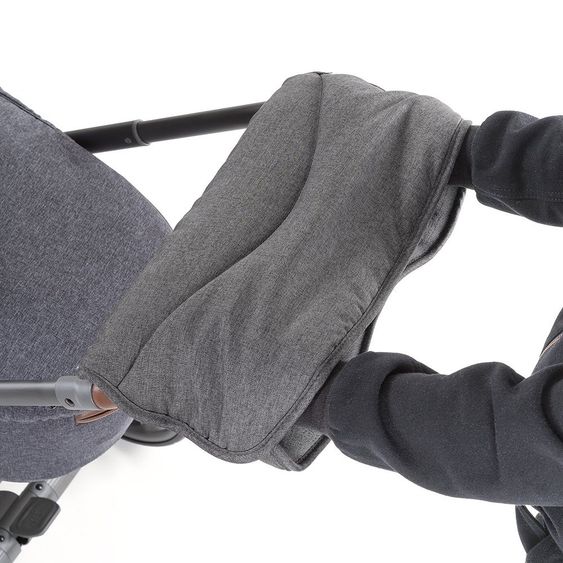Zamboo 4-tlg. Winter-Set für Kinderwagen mit Thermo Fußsack, Fleece-Beindecke, Handmuff & Reflektoren - Schwarz Grau