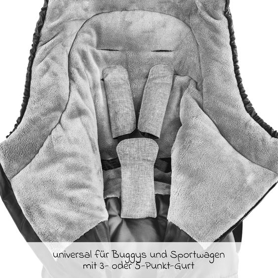 Zamboo 4-tlg. Winter-Set für Kinderwagen mit Thermo Fußsack, Fleece-Beindecke, Handmuff & Reflektoren - Schwarz Grau