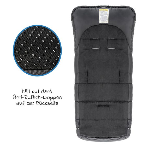 Zamboo 4-tlg. Winter-Set für Kinderwagen mit Thermo Fußsack, Fleece-Beindecke, Handmuff & Reflektoren - Schwarz Grau