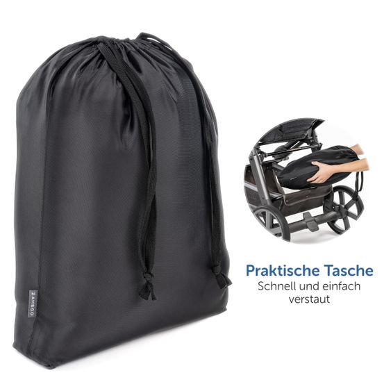 Zamboo 4-tlg. Winter-Set für Kinderwagen mit Thermo Fußsack, Fleece-Beindecke, Handmuff & Reflektoren - Schwarz Grau