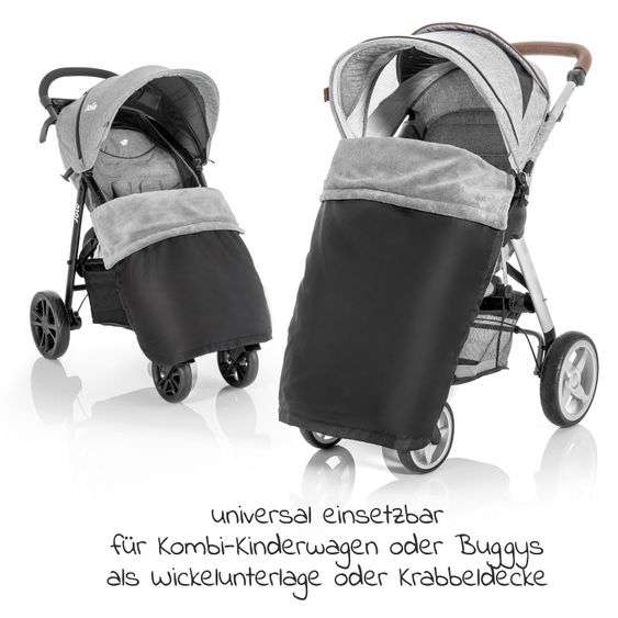 Zamboo 4-tlg. Winter-Set für Kinderwagen mit Thermo Fußsack, Fleece-Beindecke, Handmuff & Reflektoren - Schwarz Grau
