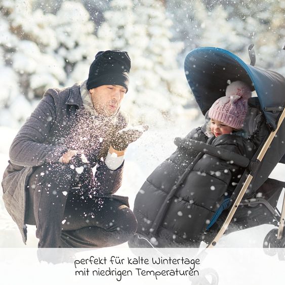 Zamboo 4-tlg. Winter-Set für Kinderwagen mit Thermo Fußsack, Fleece-Beindecke, Handmuff & Reflektoren - Schwarz Grau