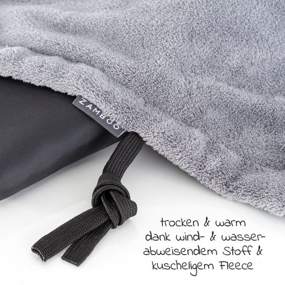 Zamboo 4-tlg. Winter-Set für Kinderwagen mit Thermo Fußsack, Fleece-Beindecke, Handmuff & Reflektoren - Schwarz Grau