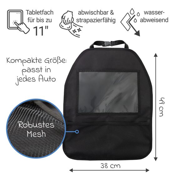 Zamboo Auto-Organizer / Rückenlehnenschutz mit Tablethalterung - Schwarz