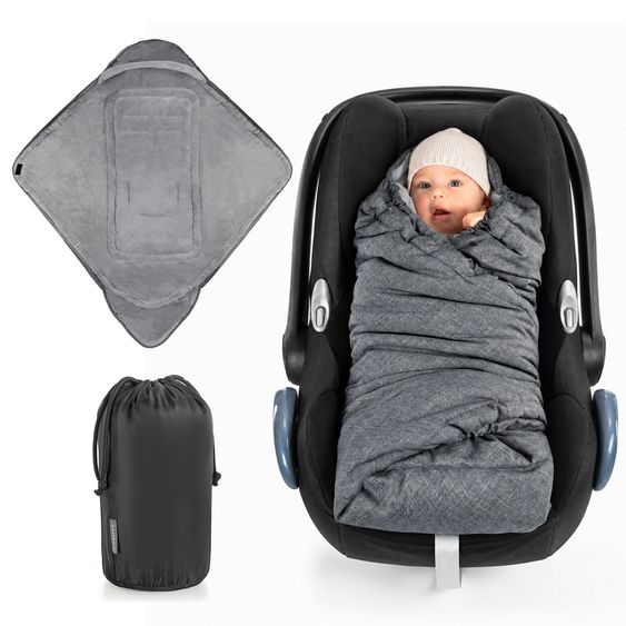 Zamboo Set accessori per seggiolino auto per neonati - Coperta avvolgente Deluxe & Specchio retrovisore auto per seggiolino posteriore - Grigio