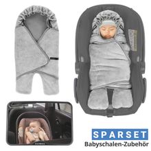 Babyschalen-Zubehör-Set für den Winter - Einschlagdecke mit Füßen & Auto-Rücksitzspiegel - Grau