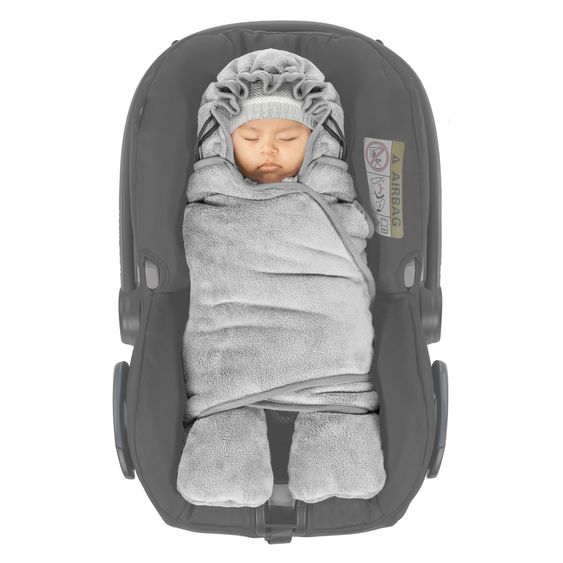 Zamboo Babyschalen-Zubehör-Set für den Winter - Einschlagdecke mit Füßen & Auto-Rücksitzspiegel - Grau