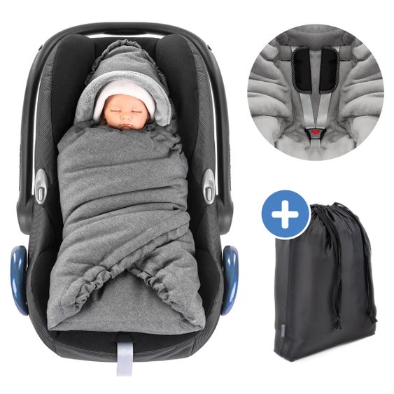 Zamboo Einschlagdecke Deluxe für Babyschale (Maxi-Cosi, Cybex, Hauck, ABC Design uvm.) und Babywanne - Grau