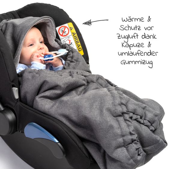 Zamboo Einschlagdecke Deluxe für Babyschale (Maxi-Cosi, Cybex, Hauck, ABC Design uvm.) und Babywanne - Grau