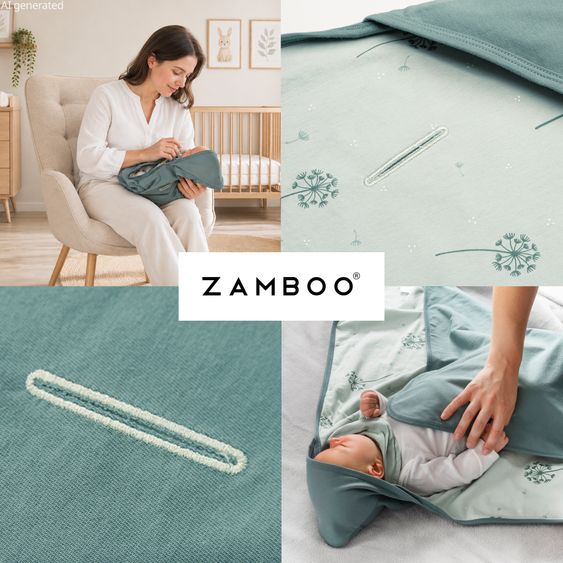 Zamboo Couverture D'Emmitouflage / Couverture Douce Légère Pour Siège Auto Bébé & Poussette 80 x 80 Cm - Pissenlit - Vert Sauge