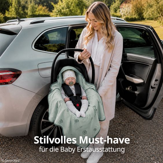 Zamboo Couverture D'Emmitouflage / Couverture Douce Légère Pour Siège Auto Bébé & Poussette 80 x 80 Cm - Pissenlit - Vert Sauge