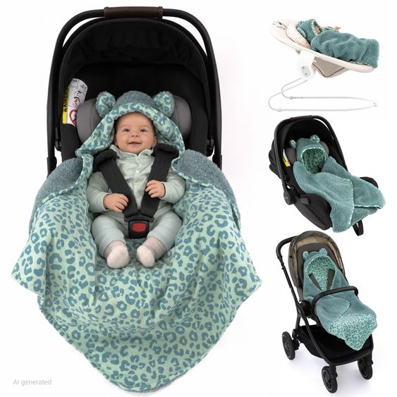 Zamboo Teddy Swaddle Blanket for infant car seat, rocker & buggy 80 x 80 cm - Leo - Sage Green