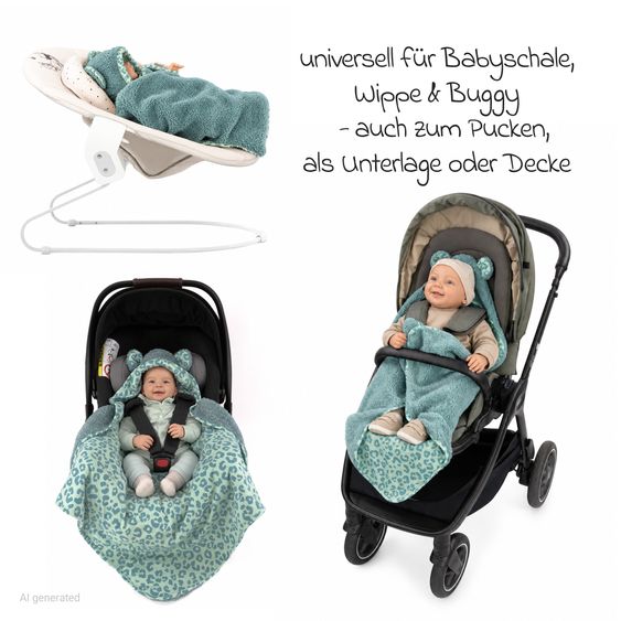 Zamboo Teddy Swaddle Blanket for infant car seat, rocker & buggy 80 x 80 cm - Leo - Sage Green