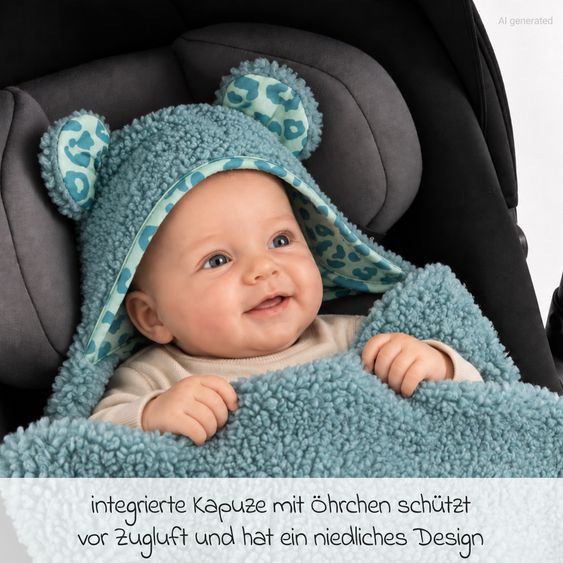 Zamboo Teddy Swaddle Blanket for infant car seat, rocker & buggy 80 x 80 cm - Leo - Sage Green