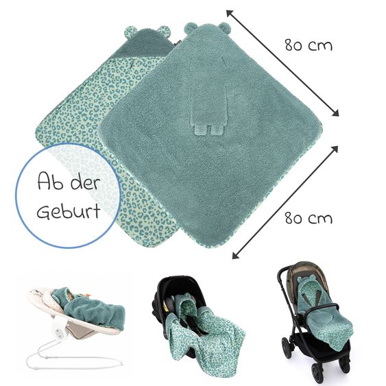 Zamboo Teddy Swaddle Blanket for infant car seat, rocker & buggy 80 x 80 cm - Leo - Sage Green