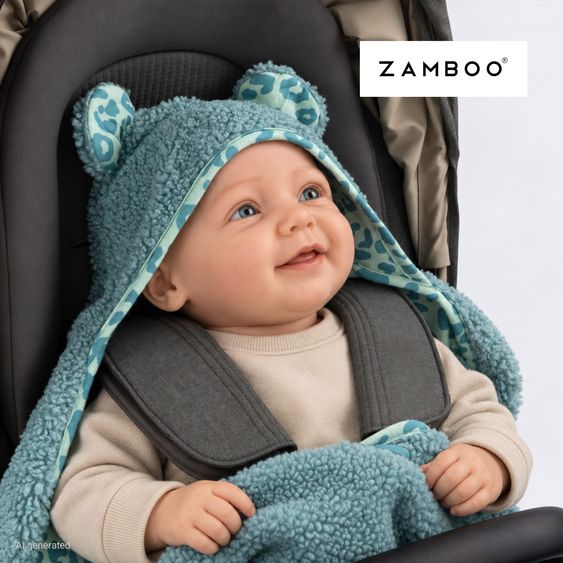 Zamboo Teddy Swaddle Blanket for infant car seat, rocker & buggy 80 x 80 cm - Leo - Sage Green