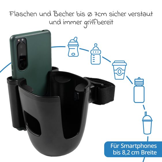 Zamboo Getränkehalter mit Smatphone-Halterung für Buggy und Kinderwagen