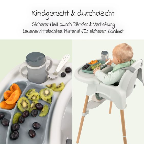 Zamboo Hochstuhl - im Sparset inkl. Sitzverkleinerer, Esslern-Teller & 3 Ärmellätzchen