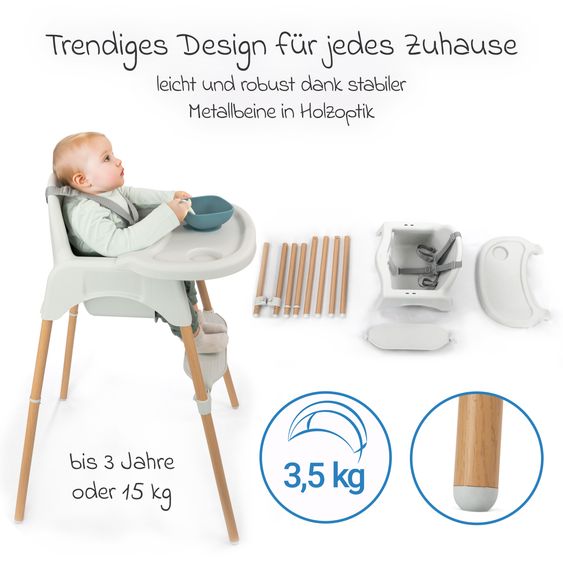 Zamboo Hochstuhl - im Sparset inkl. Sitzverkleinerer, Esslern-Teller & 3 Ärmellätzchen