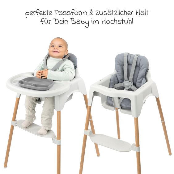 Zamboo Hochstuhl - im Sparset inkl. Sitzverkleinerer, Esslern-Teller & 3 Ärmellätzchen