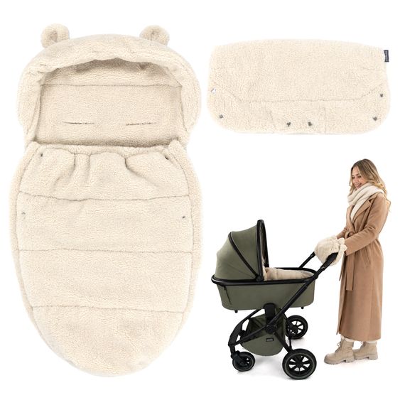 Zamboo Kinderwagen-Zubehör-Set - Fußsack & Handmuff - Teddy - Beige