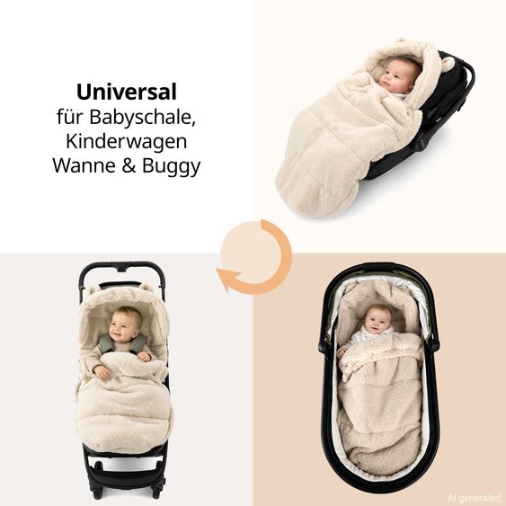 Zamboo Kinderwagen-Zubehör-Set - Fußsack & Handmuff - Teddy - Beige