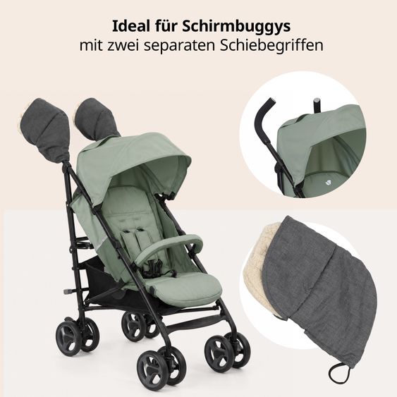 Zamboo Kinderwagen-Zubehör-Set - Fußsack & Handwärmer für Kinderwagen mit 2 Griffen - Teddy - Beige / Melange Grau