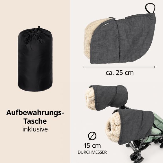 Zamboo Kinderwagen-Zubehör-Set - Fußsack & Handwärmer für Kinderwagen mit 2 Griffen - Teddy - Beige / Melange Grau