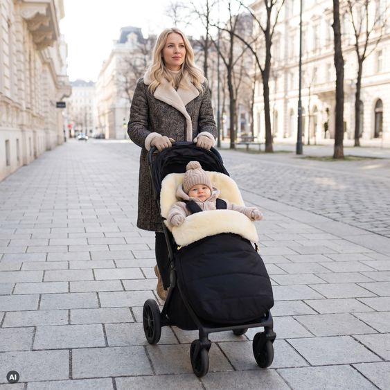 Zamboo Sheepskin Footmuff Exclusive for buggy, sport and stroller - Black