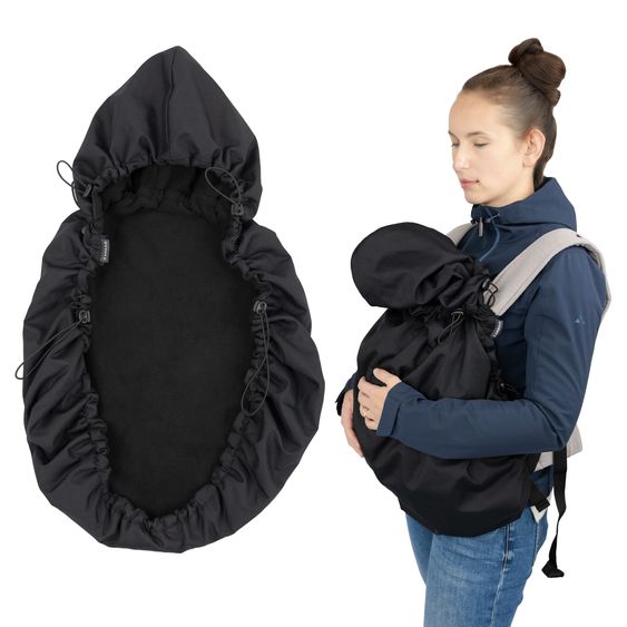 Zamboo Regenschutz für Babytrage Wind- & Wettercover mit leichtem Fleecefutter - Schwarz