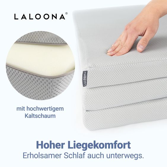 LaLoona Reisebettmatratze leicht, waschbar, atmungsaktiv, schadstoffgeprüft 60 x 120 cm / Höhe 5 cm - Grau