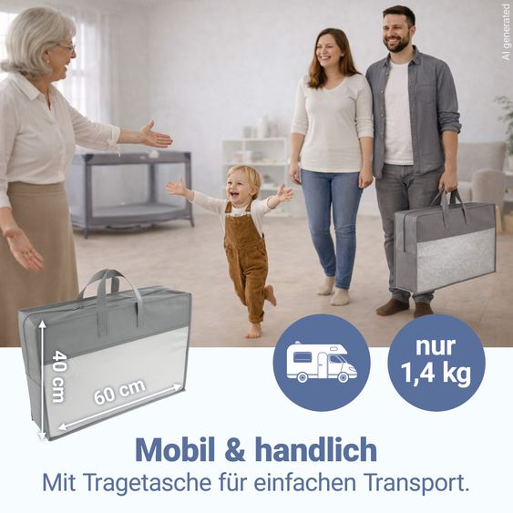 LaLoona Reisebettmatratze leicht, waschbar, atmungsaktiv, schadstoffgeprüft 60 x 120 cm / Höhe 5 cm - Grau