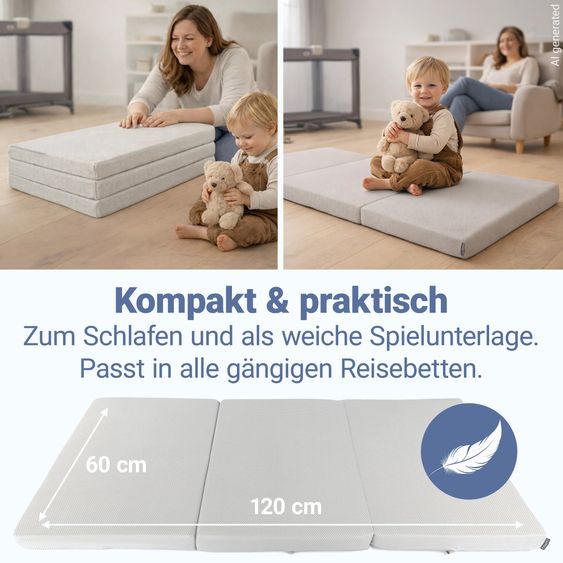 LaLoona Reisebettmatratze leicht, waschbar, atmungsaktiv, schadstoffgeprüft 60 x 120 cm / Höhe 5 cm - Grau