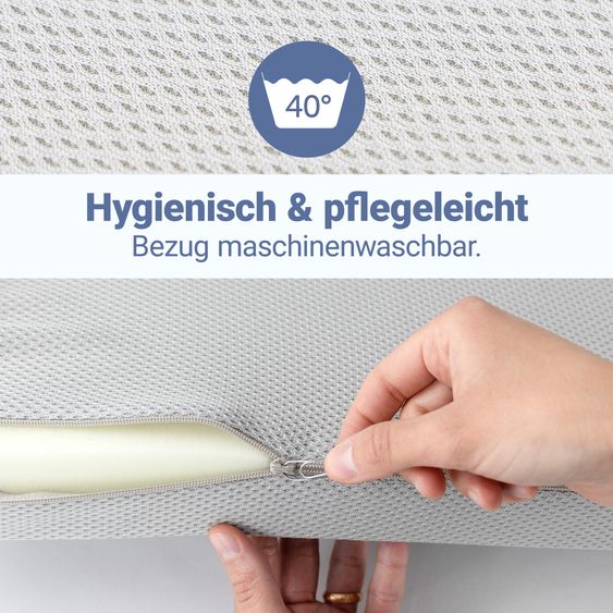 LaLoona Reisebettmatratze leicht, waschbar, atmungsaktiv, schadstoffgeprüft 60 x 120 cm / Höhe 5 cm - Grau