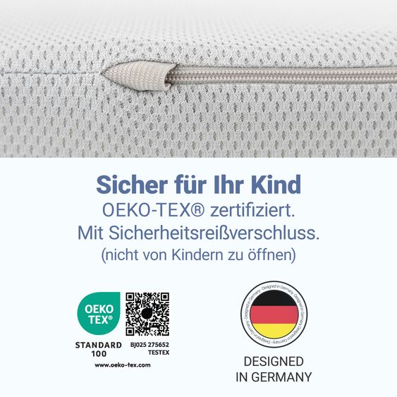 LaLoona Reisebettmatratze leicht, waschbar, atmungsaktiv, schadstoffgeprüft 60 x 120 cm / Höhe 5 cm - Grau