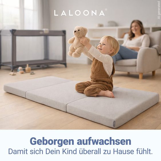 LaLoona Reisebettmatratze leicht, waschbar, atmungsaktiv, schadstoffgeprüft 60 x 120 cm / Höhe 5 cm - Grau