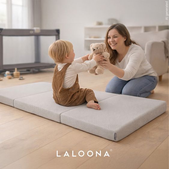 LaLoona Reisebettmatratze leicht, waschbar, atmungsaktiv, schadstoffgeprüft 60 x 120 cm / Höhe 5 cm - Grau