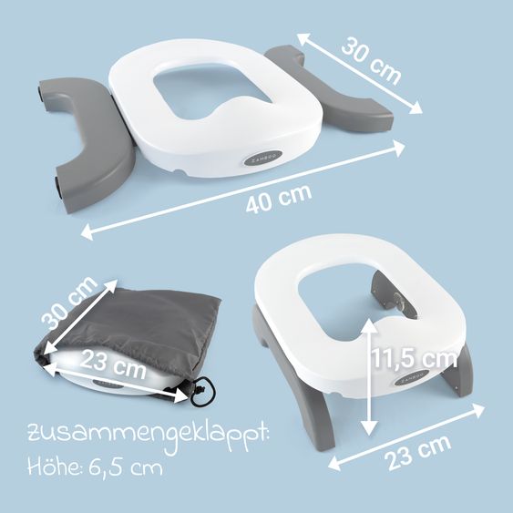 Zamboo Vasino da viaggio / sedile WC pieghevole con borsa per riporlo - bianco grigio