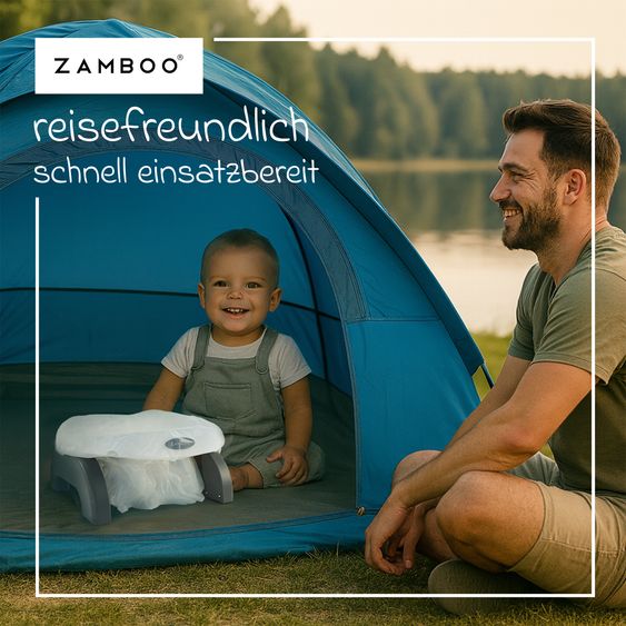 Zamboo Vasino da viaggio / sedile WC pieghevole con borsa per riporlo - bianco grigio