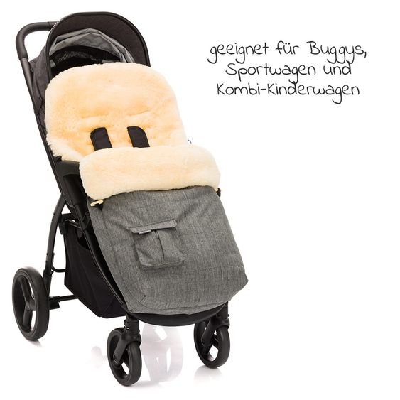 Zamboo Universal Lammfell-Fußsack für Kinderwagen & Buggy - Melange Hellgrau